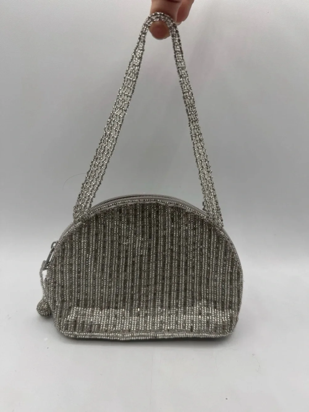 Cache Wristlet Strap Silver Beaded Purse Formal Wedding Small Bag
